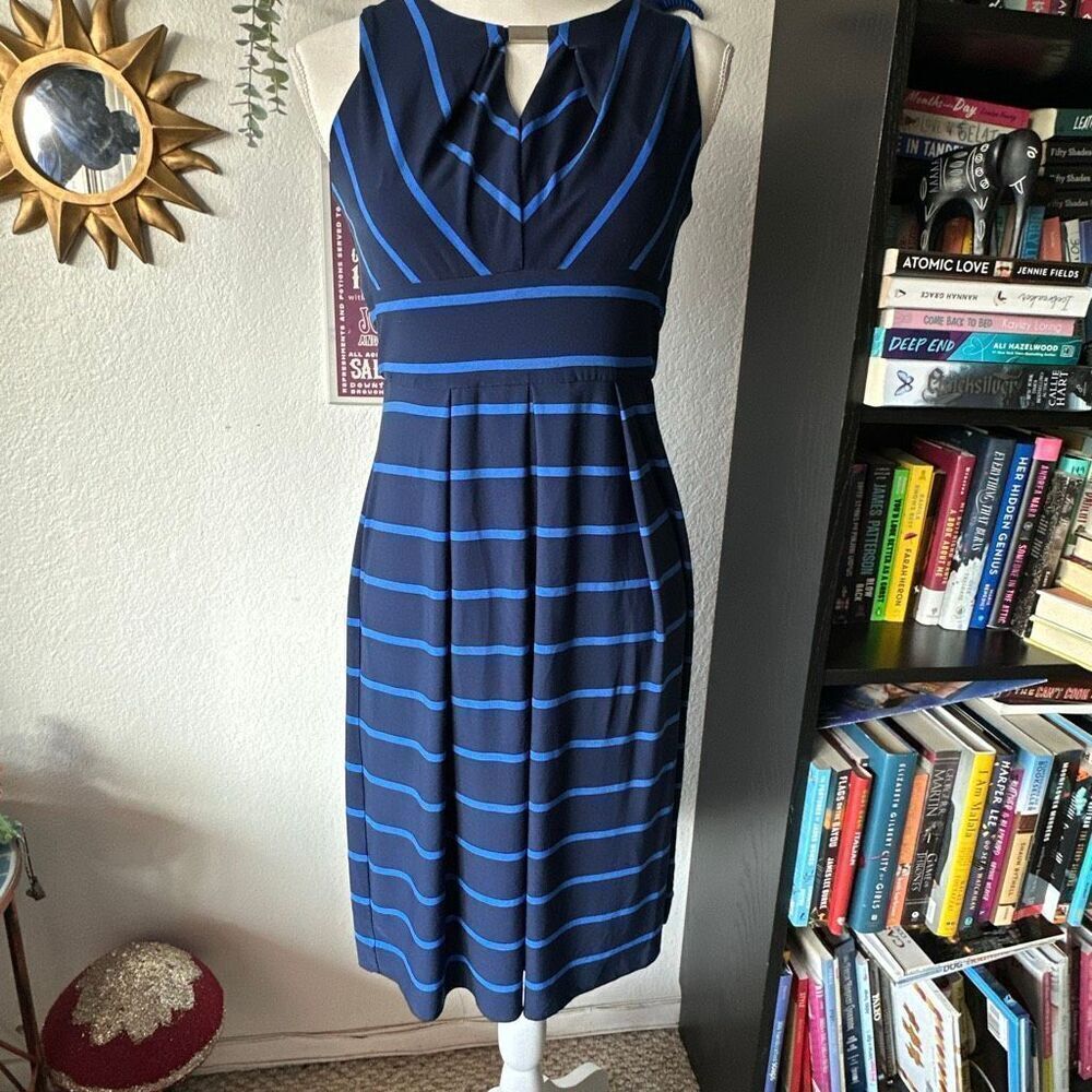 Liz Claiborne Size Small Blue and black Striped Sleeveless dress - Picture 1 of 7